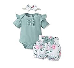 Baby Girl Clothes Newborn Infant Baby Girls Outfits 0-18M Summer Romper Floral Shorts 3Pcs Sets | Amazon (US)
