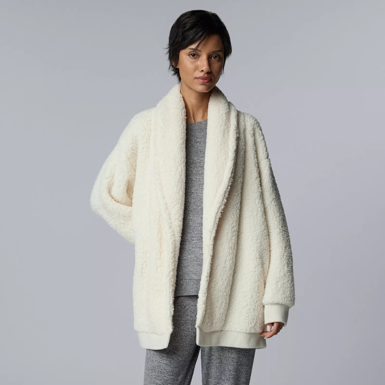 Women's Simply Vera Vera Wang Long Sleeve Cozy Sherpa Cardigan, Adult Unisex, Size: XL, Black | Kohl's