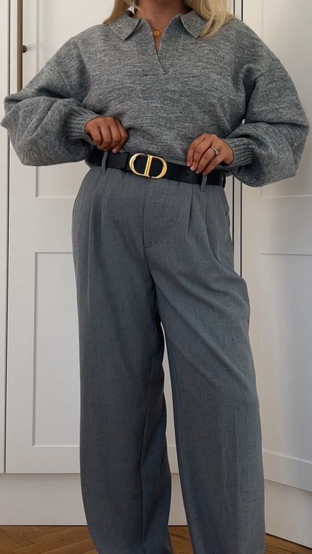 All grey outfit, grey trousers, grey jumper, new balance 550s Dior belt 

#LTKeurope #LTKshoecrush #LTKworkwear