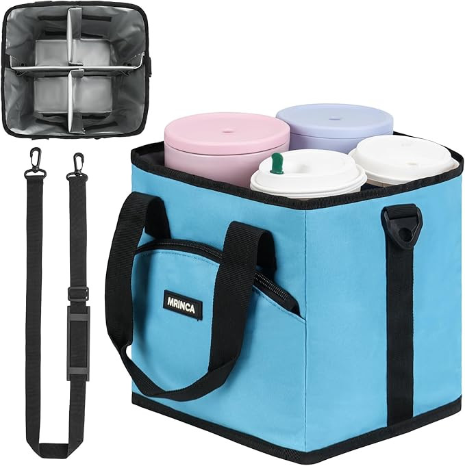 Reusable Drink Carrier with Handle – Insulated, Collapsible 4-Cup Beverage Bag with No-Spill Ba... | Amazon (US)