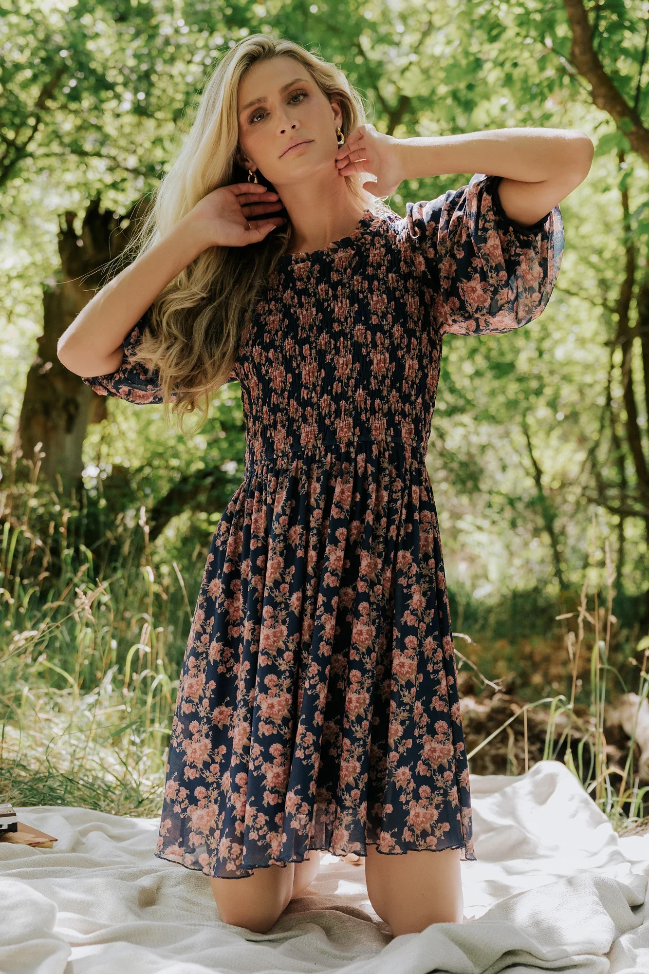 Lyric Smocked Short Dress | Navy Floral | Baltic Born