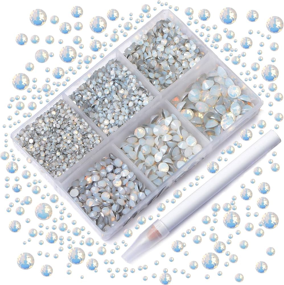 AD Beads 4300 Pieces Flat Back Nail Art Rhinestones Round Beads 6 Sizes (2-6.5mm) with Storage Or... | Amazon (US)