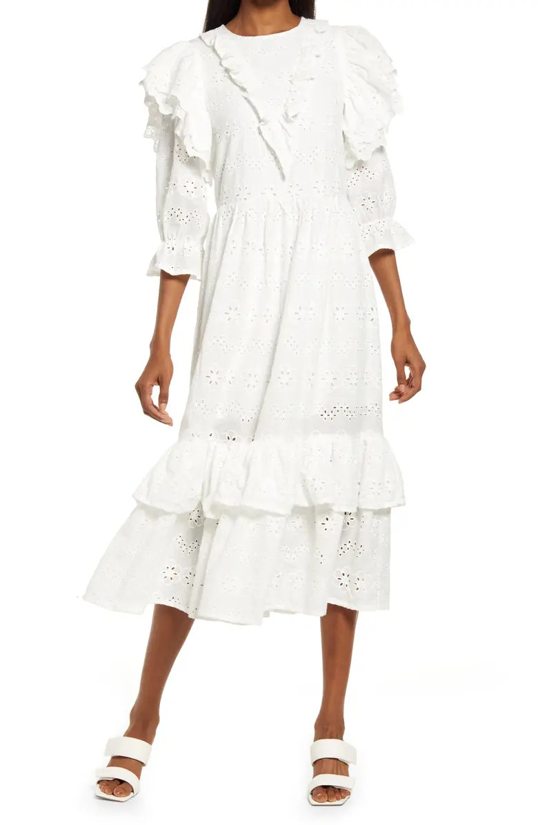 Amy Lynn Puff Sleeve Cotton Eyelet Midi Dress | Nordstrom | Nordstrom