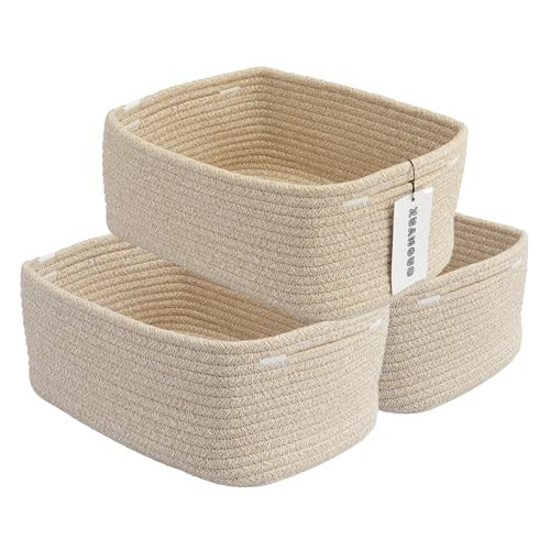 XUANGUO Small Woven Storage Baskets 12“X8”X5“ Decorative Rope Bins for Organizing Shelves, Closets, and Toys, Empty Gift Baskets, Cute Organizer Basket for Home and Office (oatmeal, regular) | Amazon (US)