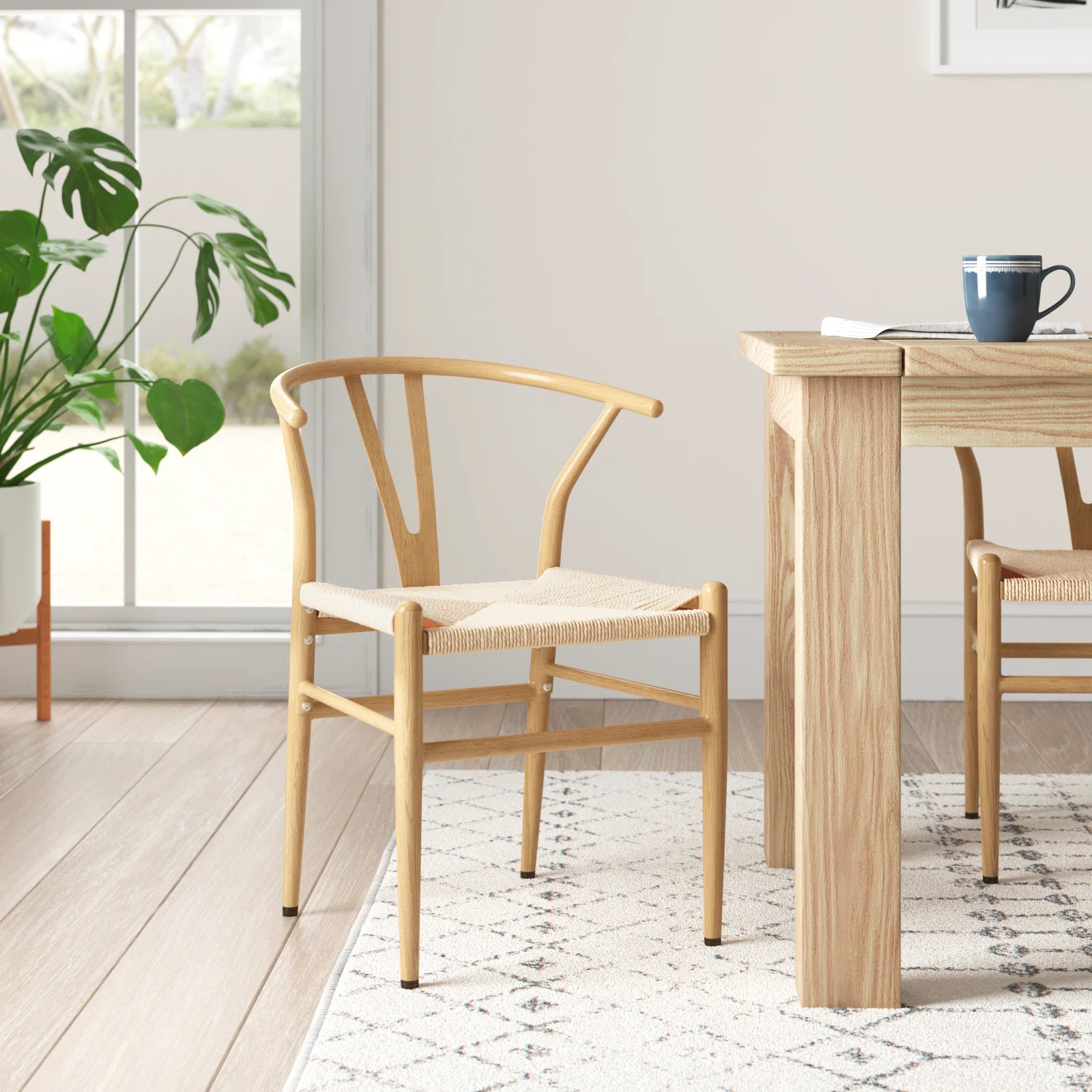 Hedon Woven Mid-Century Modern Dining Chairs With Y-Shaped Backrest | Wayfair North America