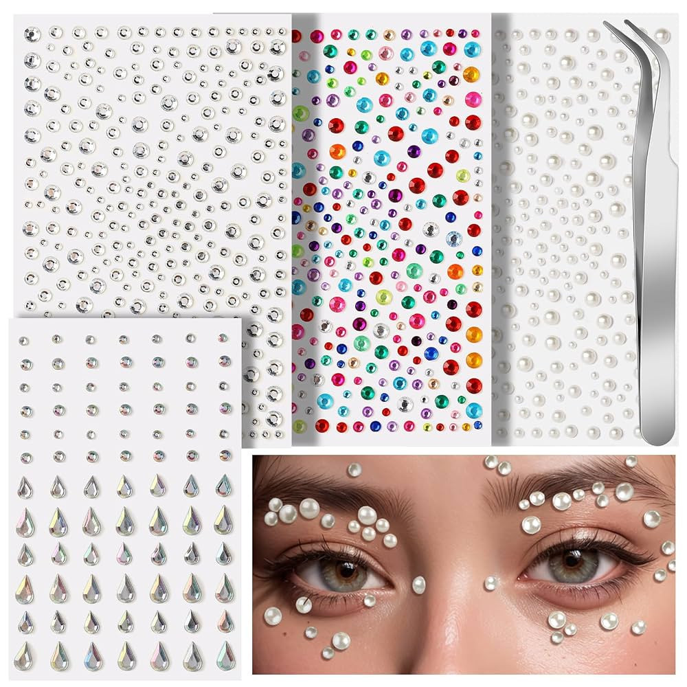 Teenitor Face Gems Self Adhesive Face Gems and Pearls for Makeup, Festival Jewels for Halloween R... | Amazon (US)