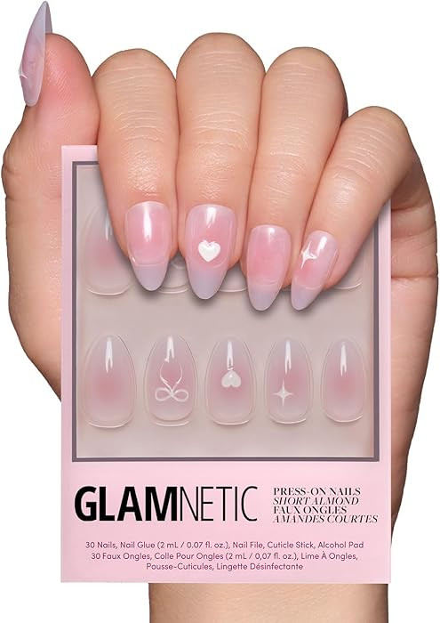 Valentines Day Glamnetic Press On Nails - Lovers Knot | Glossy, Semi-Transparent, Short Almond Na... | Amazon (US)