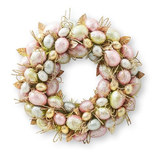 Easter Wreath for Front Door - Handmade Easter Egg Wreath for Wall, Mantle, Front Door Outside & Inside; Easter Decorations Egg Wreaths; Premium Large Easter Decor Gold 22" - by Holiday Tree | Amazon (US)