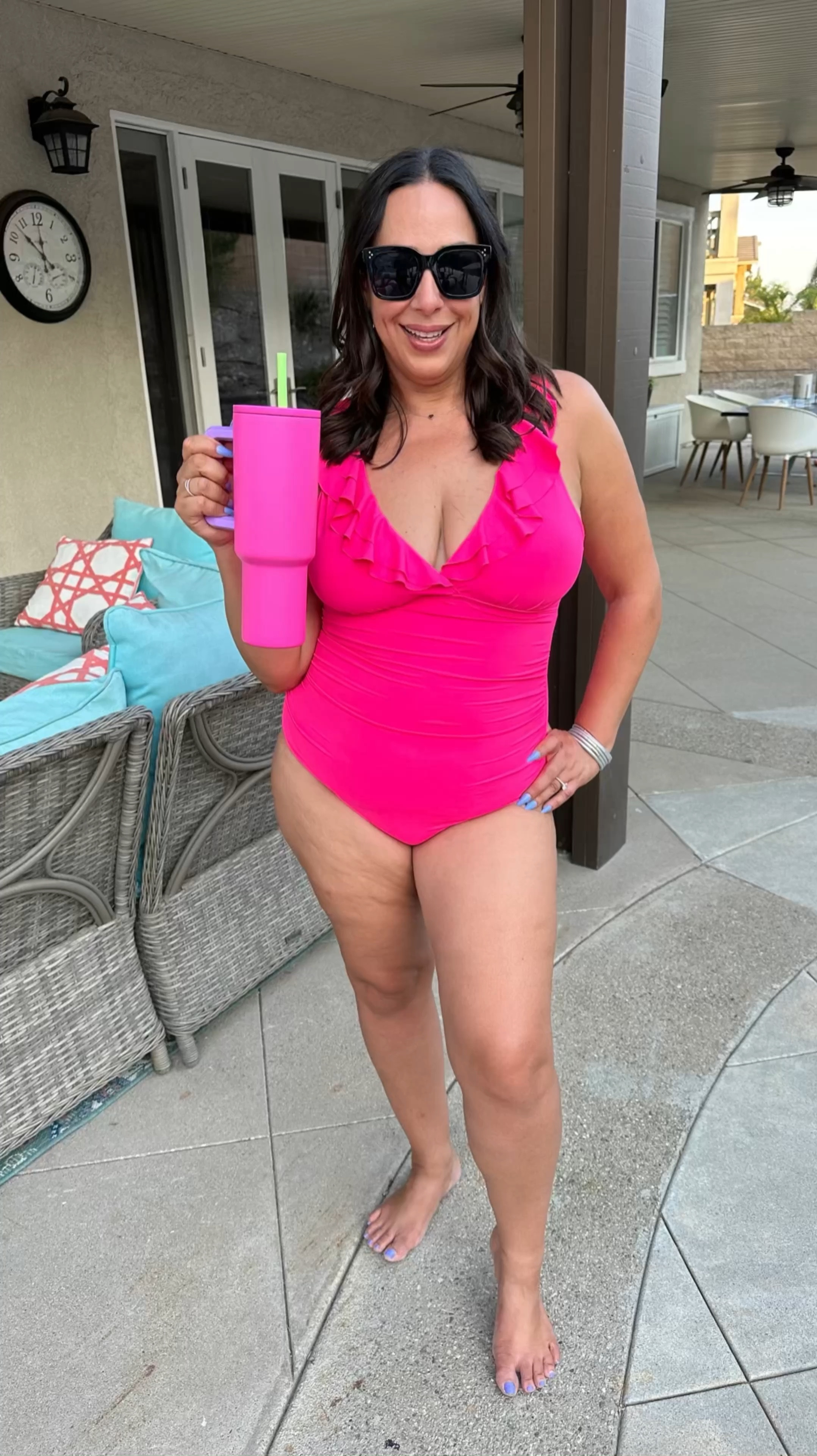 I love when swimsuits are size inclusive!!! The Ruffle V Neck on this bathing suit distracts your eye and the rushing camouflages your belly. It also has tummy control. It comes in over 20 colors / print options. The adjustable straps make it work for short and long torsos. It’s full coverage and best of all, it’s comfortable!!! Do you like ruffle tops on your swimsuit?? I love them. This is day 9 of 30 days of swimsuits. Make sure to tap the heart and follow me for more midsize swimsuit try ons!!! For reference, I'm a size 14 and sized up to XXL.
#bodyconfidence #summerfashion #affordablestyle #midsizeoutfitidea

#LTKStyleTip #LTKSwim #LTKSeasonal