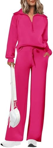 PRETTYGARDEN Women's 2 Piece Outfits Casual Lapel Half Zip Sweatshirts And Wide Leg Pants Sweatsu... | Amazon (CA)