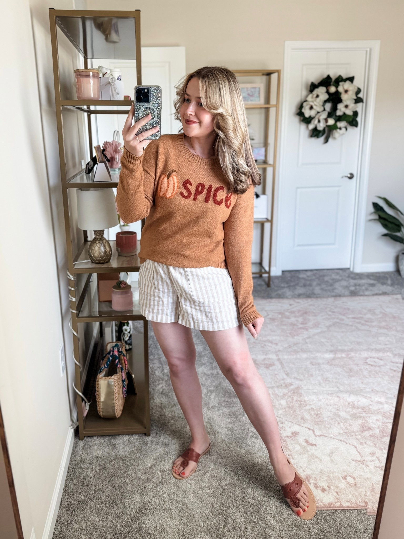 Love how this fall sweater compliments my summer linen shorts. My @jackrogers tie the whole look together and run TTS #JackRogers #jackisback #lovemyjacks [ad]

#LTKSeasonal #LTKShoeCrush