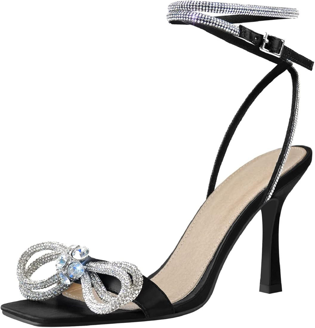 Women's Rhinestone Lace Up Ankle High Stiletto Heels Sandals | Amazon (US)