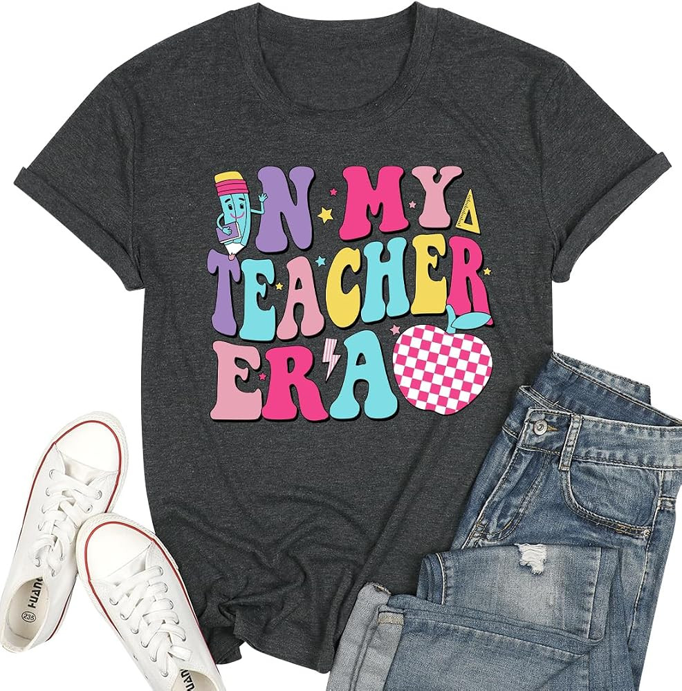 Teacher Shirts for Women Funny in My Teacher Graphic Tees Summer Teach School Outfits Back to Sch... | Amazon (US)