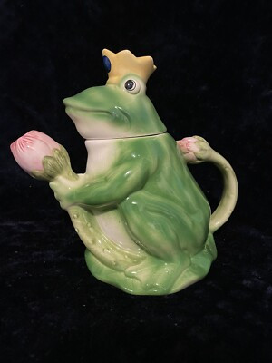 Frog Teapot Porcelain Crown Prince Green Pink Tulip Spout | eBay US
