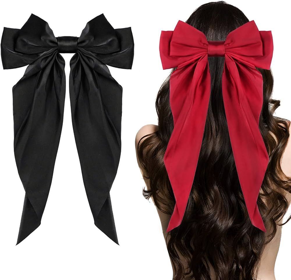 Ambesi Big Bow Hair Clips 2pcs, Long Tail French hair Bows for Women Girl, Satin Silky Bow Hair B... | Amazon (US)