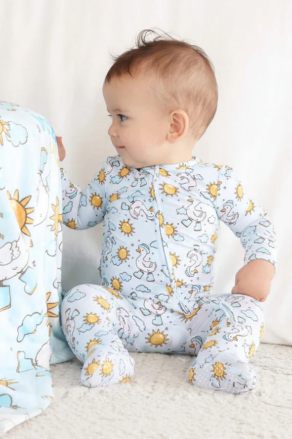 Silly Goose Zipper Footie | Blue | Caden Lane