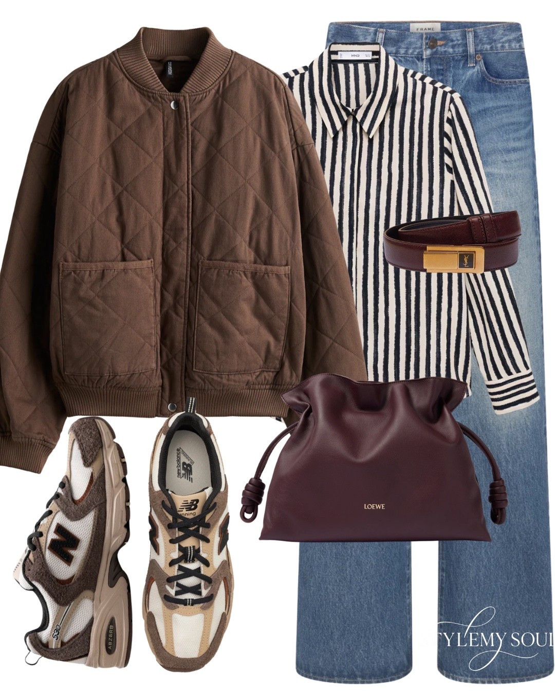 Striped shirt , jeans, new balance, burgundy bag, padded jacket

#LTKautumn #LTKjeans #LTKstyletip