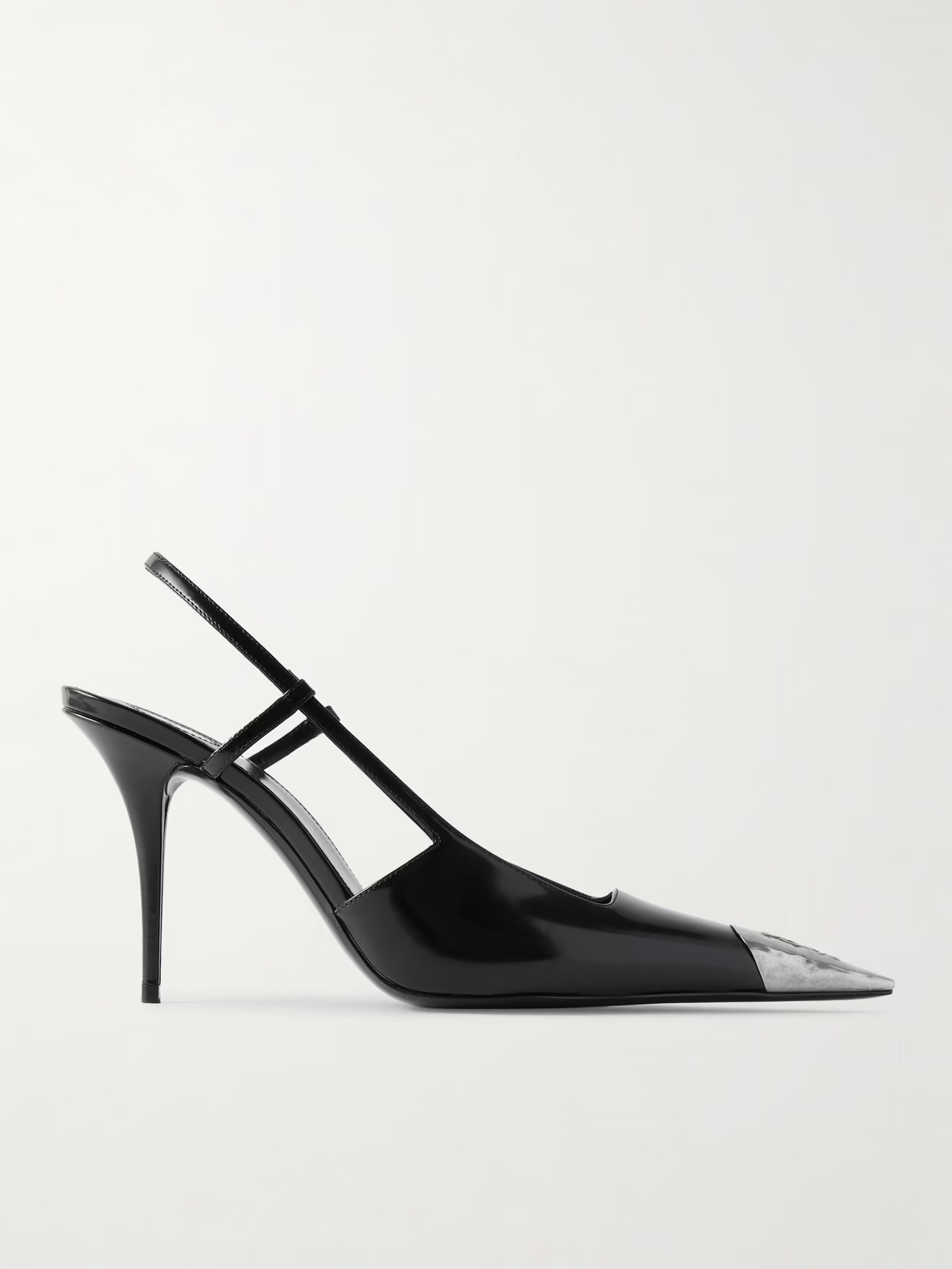 SAINT LAURENT - Jeanne Embellished Glossed-leather Slingback Pumps - Black | NET-A-PORTER (US)