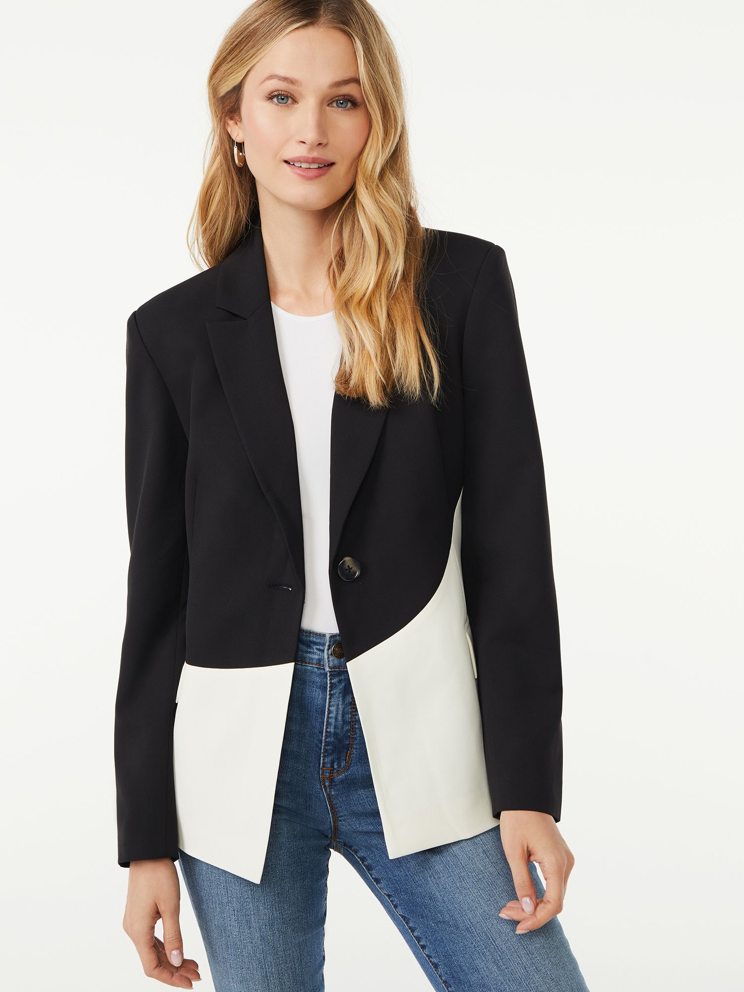 Scoop Women's Long Sleeve Color Block Blazer - Walmart.com | Walmart (US)