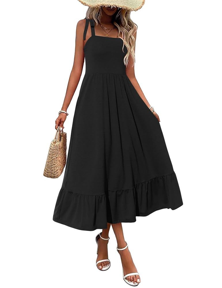 Zeagoo Women Summer Maxi Dress with Pockets 2025 Spaghetti Strap Sundress Casual Flowy Boho Dress... | Amazon (US)