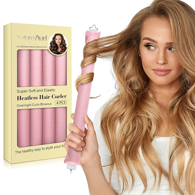 Satin Heatless Hair Curlers Curling Rods for Overnight Blowout Curls (4 Pink) | Amazon (US)