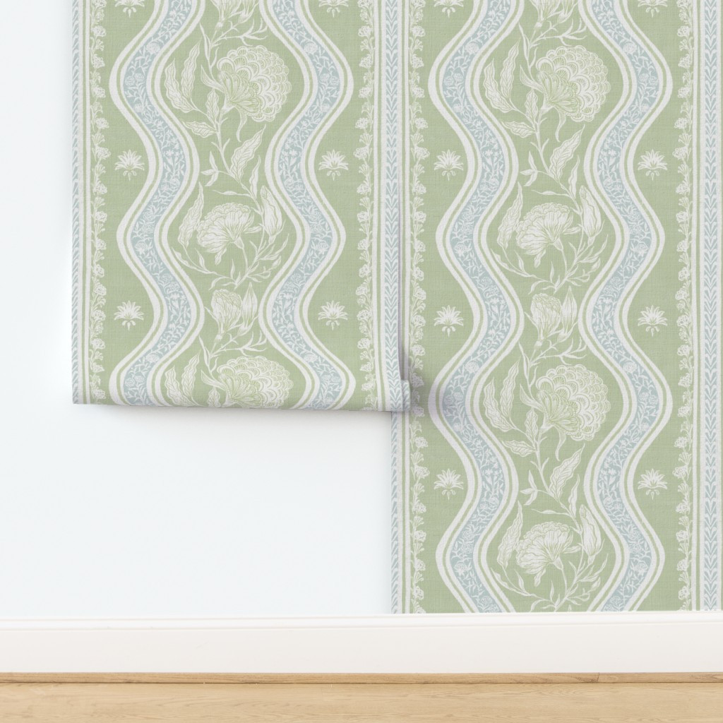 Grandmillennial Border (Light Sage and Dusty Blue)-(Greener) Wallpaper | Spoonflower | Spoonflower