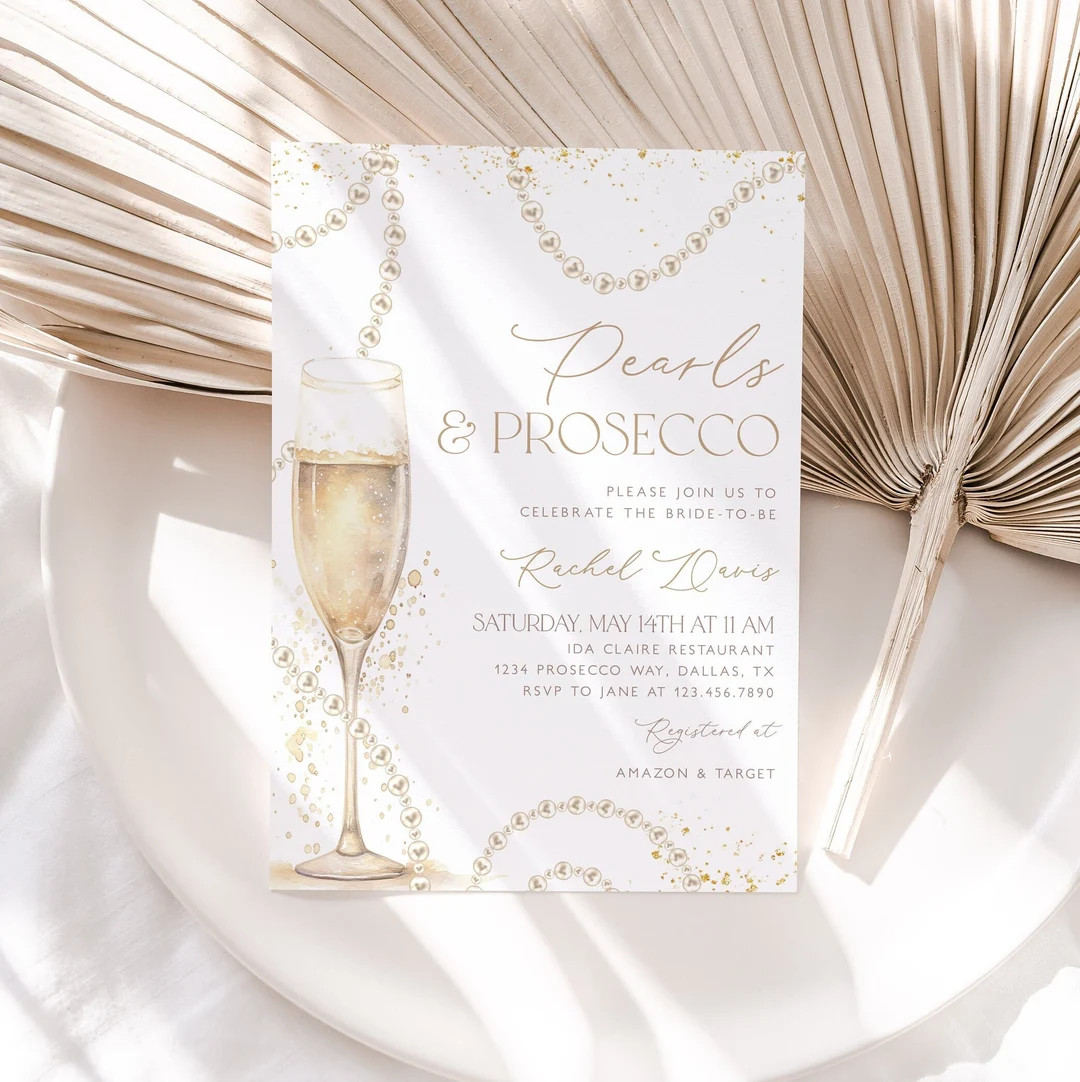 Pearls and Prosecco Bridal Shower Invitation, Pearl Necklace Prosecco Bridal Shower Invite, Prose... | Etsy (US)