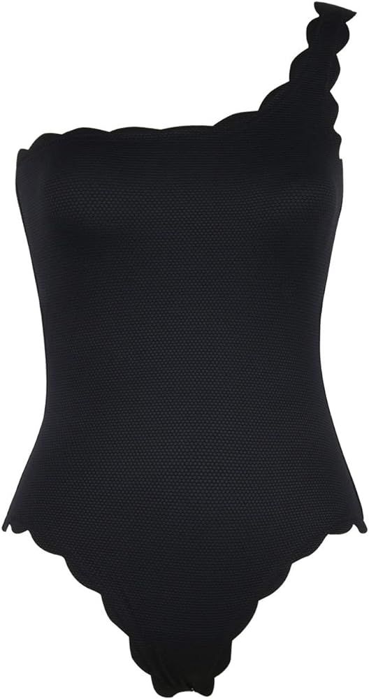 Mycoco Women's One Piece Swimsuit One Shoulder Swimwear Bathing Suit with Scalloped Trim | Amazon (US)