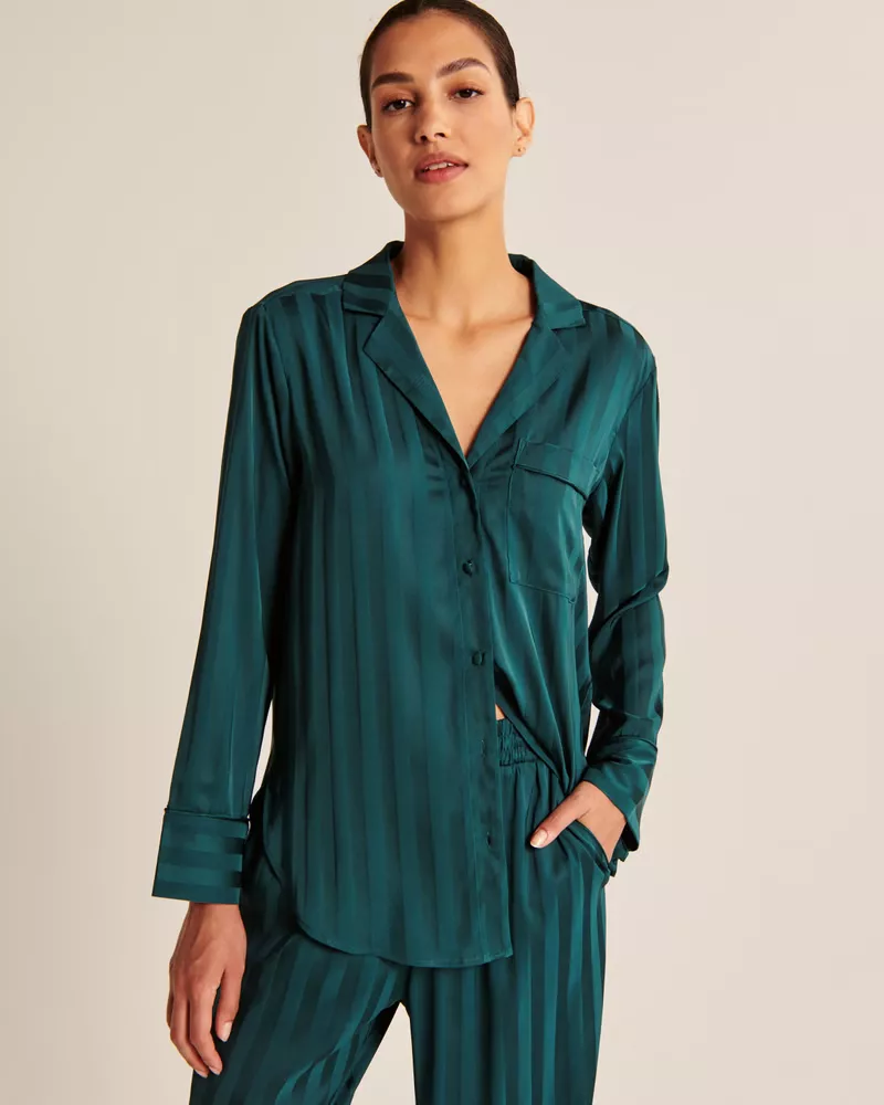  Silk Satin Pajamas for Women, Jacquard Button Down