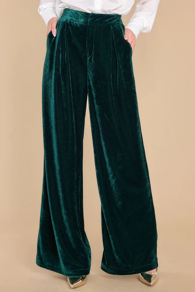 Still Bejeweled Dark Green Velvet Pants | Red Dress 