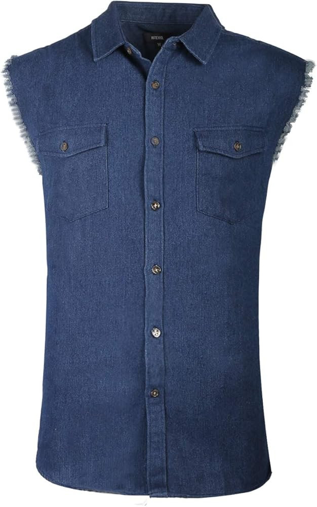 NUTEXROL Men's Sleeveless Denim/Cotton Shirt Biker Vest 2 Front Pockets | Amazon (US)