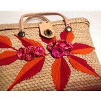 Vintage straw purse handbag with Raffia red orange flowers leather straps large bag, straw handbag, Raffia flowered straw handbag purse | Etsy (US)