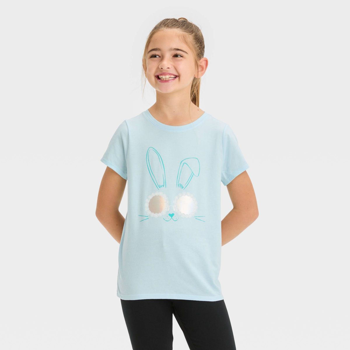 Girls' Short Sleeve 'Bunny' Graphic T-Shirt - Cat & Jack™ Light Blue | Target