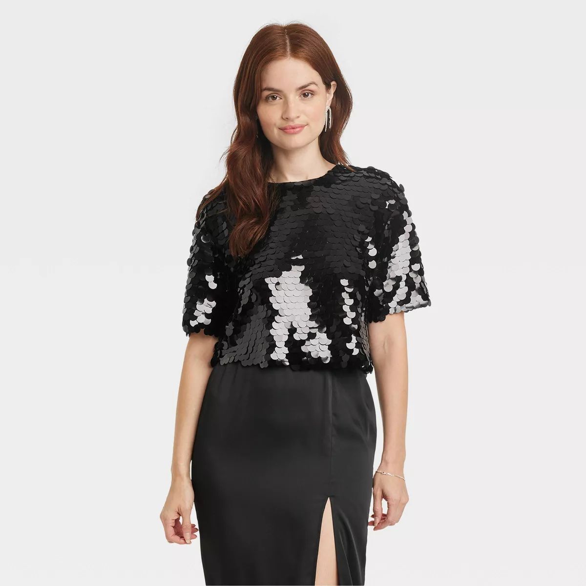 Women's Short Sleeve Paillettes - A New Day™ Black M | Target