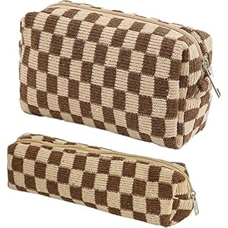 Womens Corduroy Makeup Bag 2 Pcs Roomy Cosmetic Bag and Pencil Case Makeup Brushes Storage Bag Po... | Amazon (US)