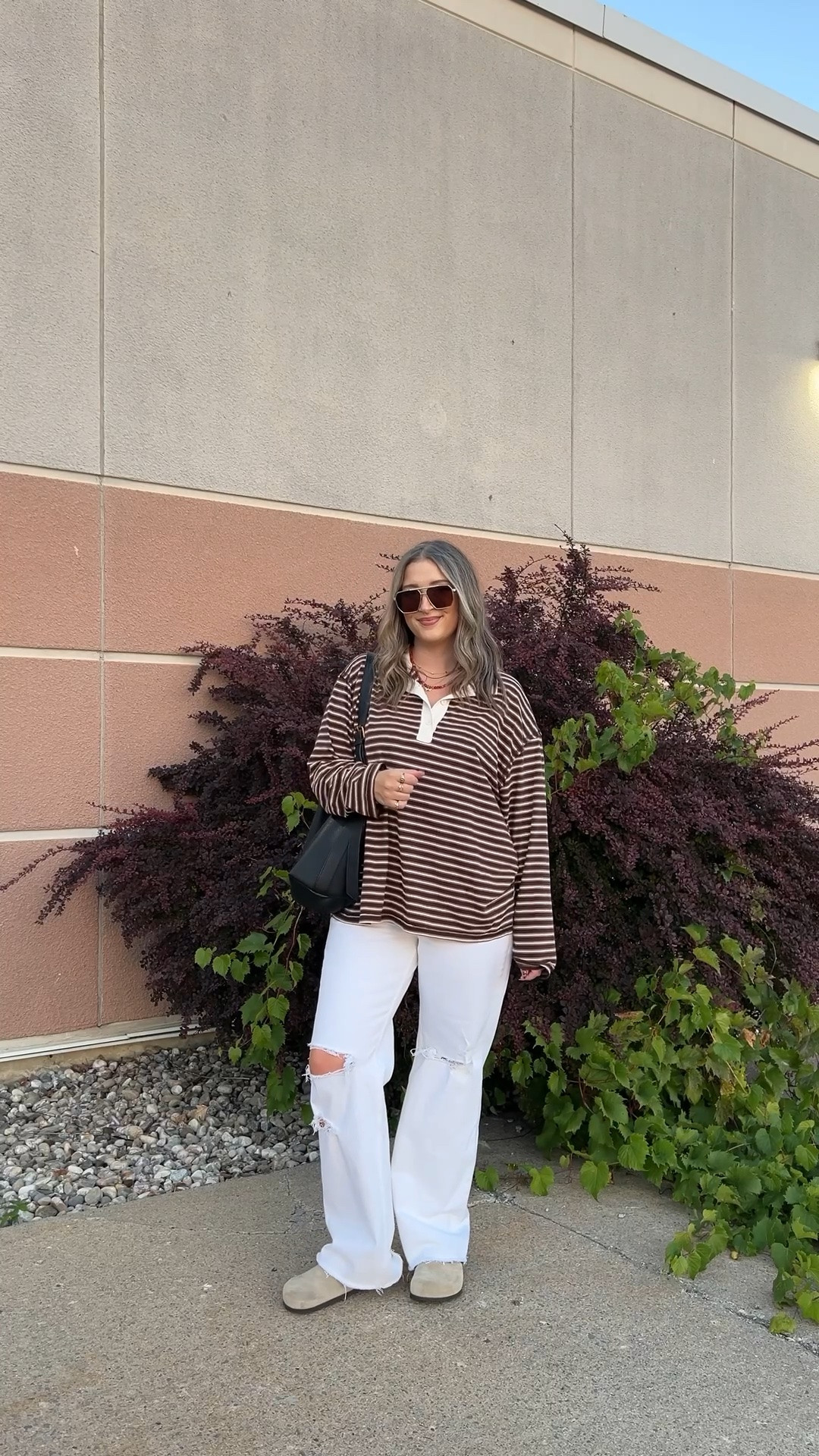 Casual fall outfit! Wearing L in the striped polo long sleeve top and 30 in the white jeans. I’m a 9.5-10 and wear a 40 in the Birkenstocks

#LTKfall #LTKstyletip #LTKjeans