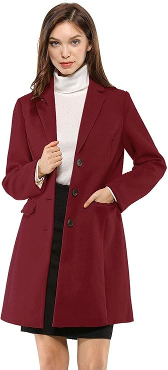 Allegra K Women's Notched Lapel Single Breasted Outwear Winter Coat | Amazon (US)