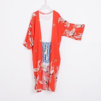 Red Crane Kimono, Kimono With Sleeve, Summer Cover Up, Holiday Dress, Beach Cardigan, Kimonos, Kimon | Etsy (US)
