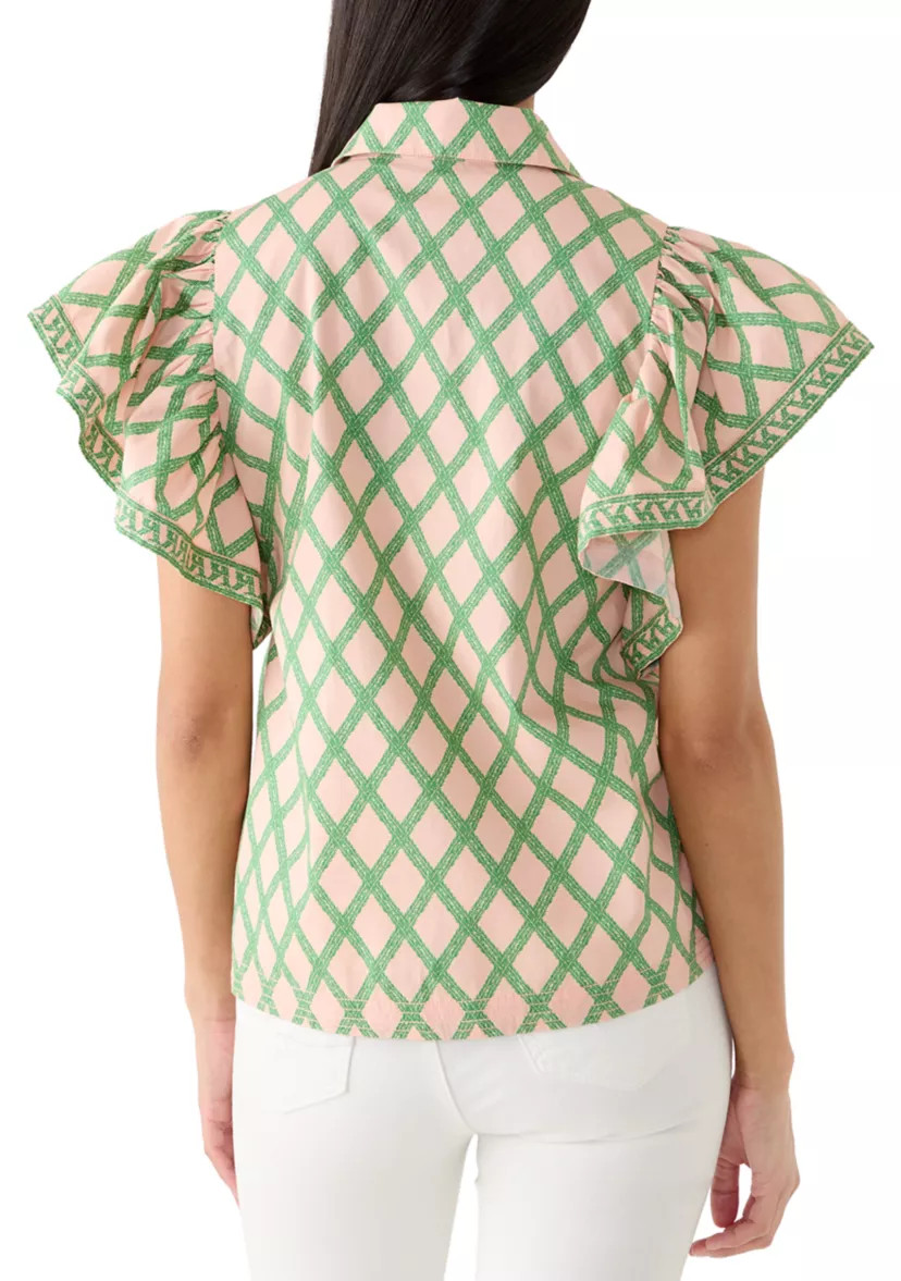 Women's Short Flutter Sleeve Poplin Top | Belk