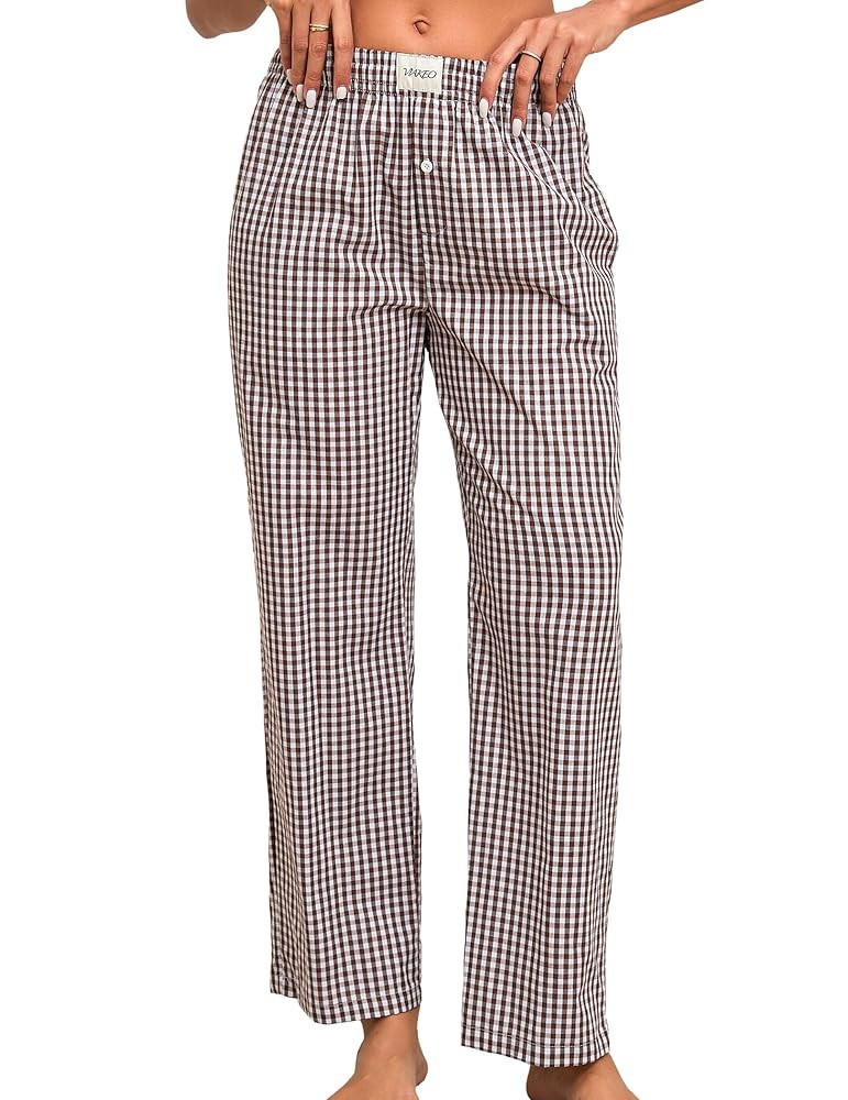 Womens Pajama Pants Cotton Plaid Lounge Pants Y2K Pj Bottoms Drawstring Sleepwear With Pockets S-... | Amazon (US)