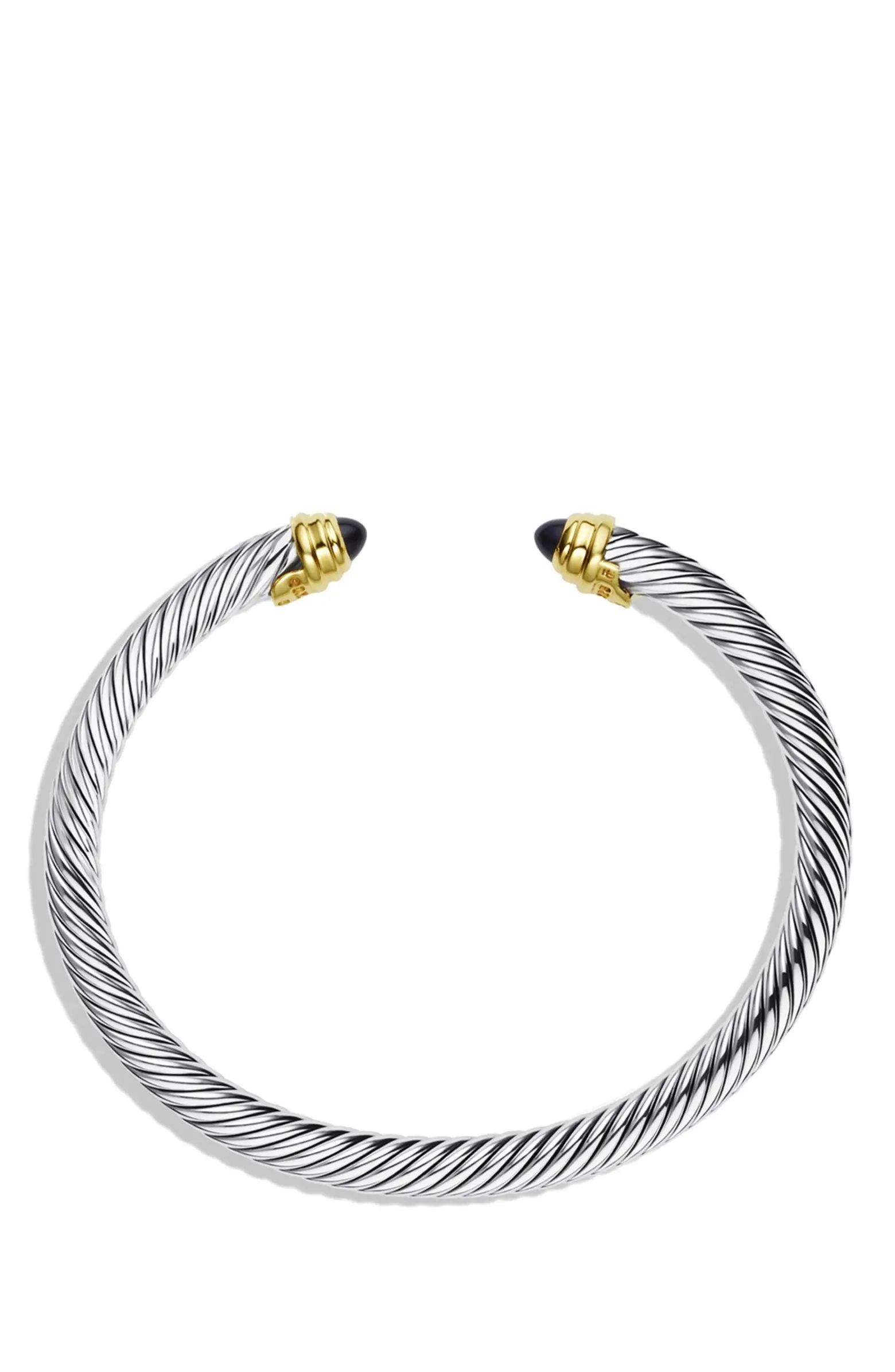 Classic Cable Bracelet in Sterling Silver with 14K Yellow Gold & Semiprecious Stone, 5mm | Nordstrom