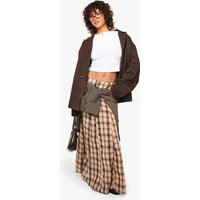 boohoo Women's Check Pleated Maxi Skirt in Brown | Size: 2 | Woven | boohoo (US & Canada)