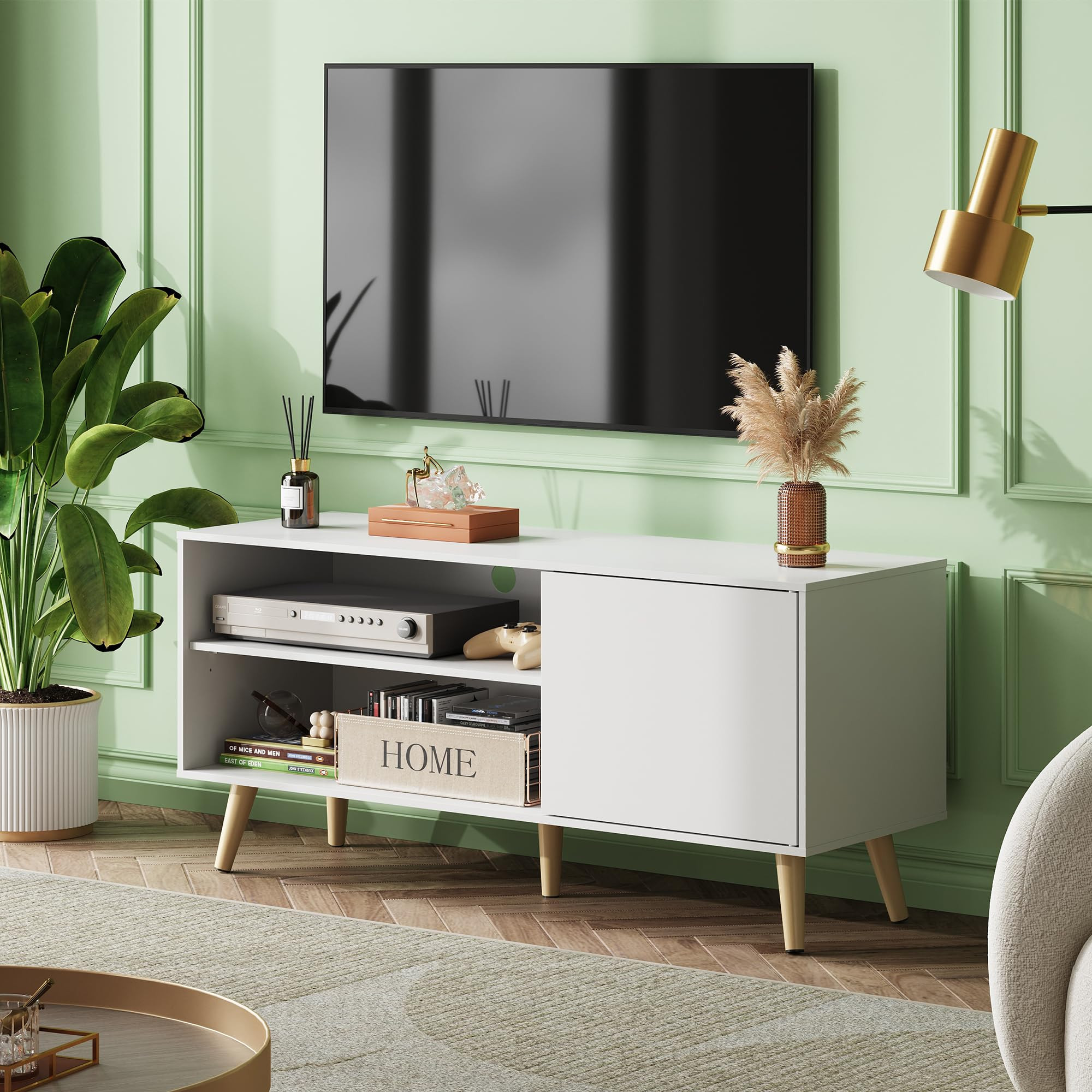 WLIVE TV Stand for 55 Inch TVs, Entertainment Center with Storage Cabinet, Mid-Century TV Stands ... | Amazon (US)