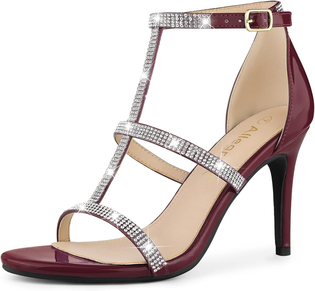 Allegra K Women's Rhinestone Ankle Strap Stiletto High Heel Sandals | Amazon (US)