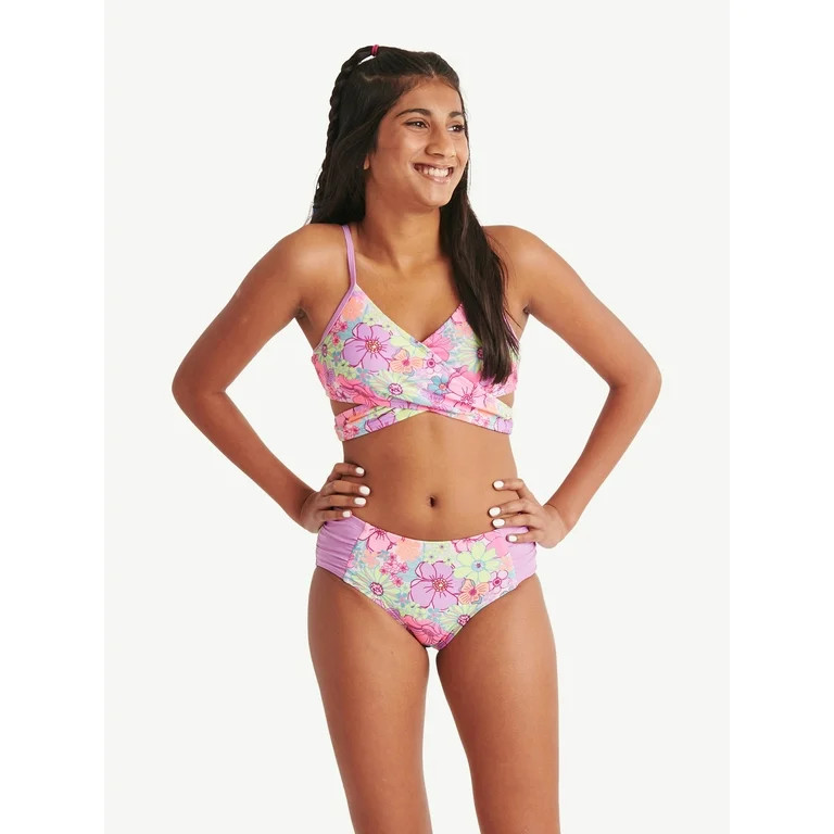 Justice Girls Beach X Bikini Floral Swimsuit, Sizes 5-18 | Walmart (US)