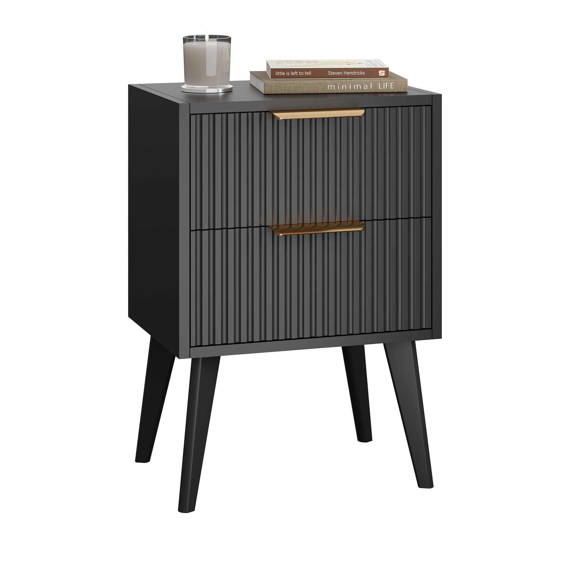 Fluted Nightstand with 2 Drawers,Modern Bedside Table with Metal Handles,White Side Table with So... | Amazon (CA)
