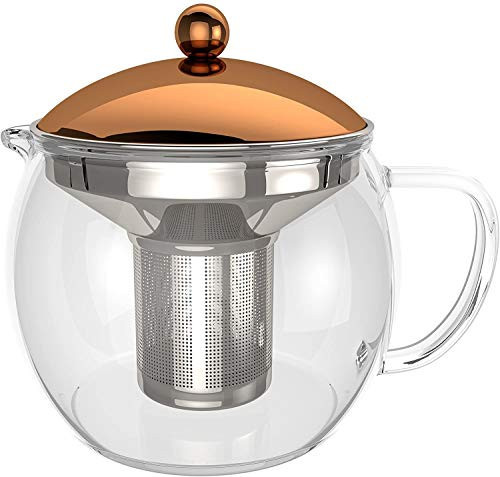 bonVIVO TEMPA Tea Infuser - Removable Stainless Steel Strainer, Teapot with Tea Diffuser for Loose Leaf Tea or Detox Teas, Heat Resistant Borosilicate Glass With Lid In Copper Finish, 1.60QT | Amazon (US)