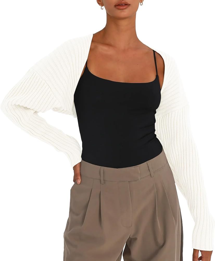 LILLUSORY Y2K Bolero Fall Long Sleeve Cardigan Cropped Open Front Shrug 2023 Sweater Women | Amazon (US)