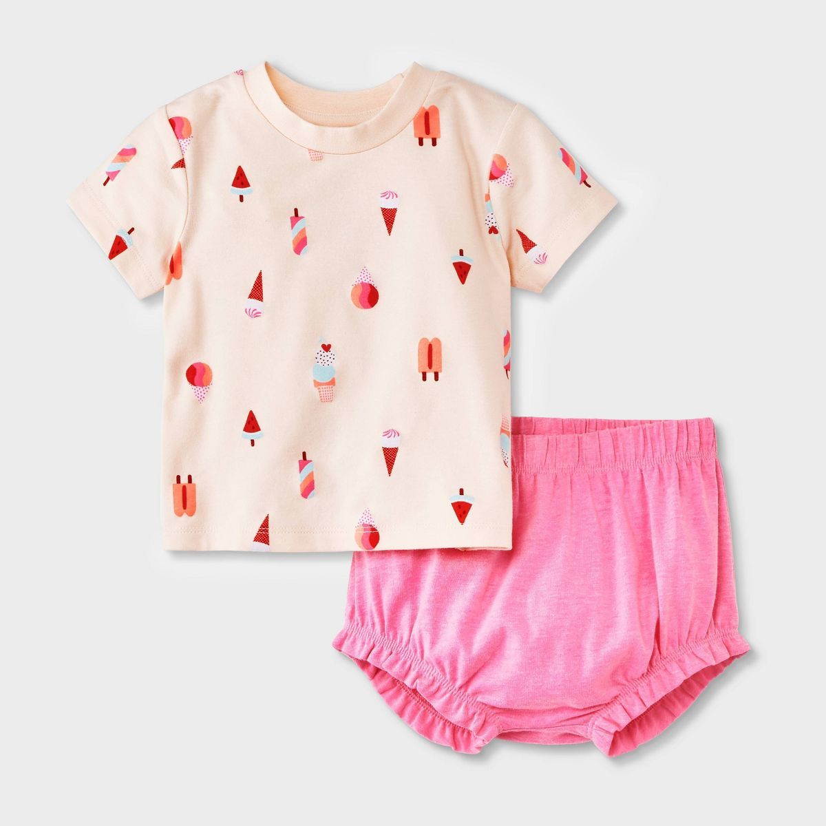 Baby Girls' Graphic T-Shirt & Shorts Set - Cat & Jack™ Peach Orange Newborn | Target