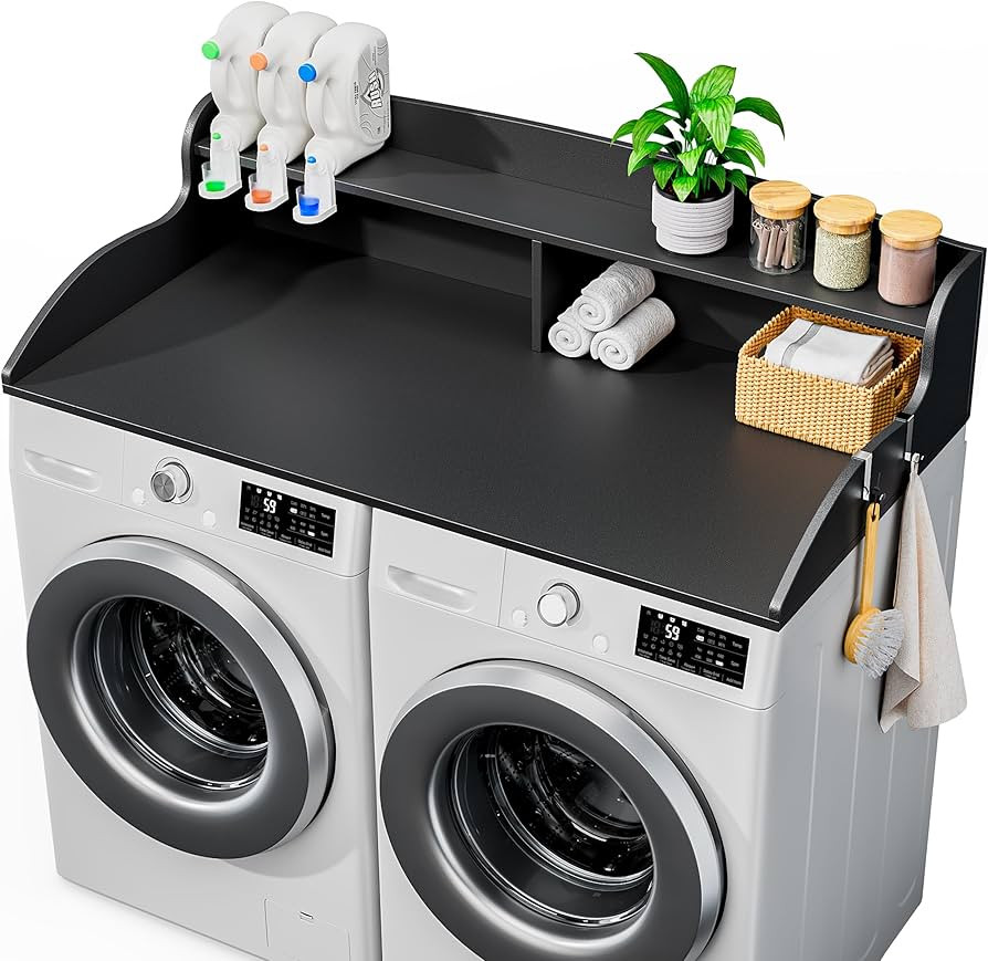 2-Tier Washer Dryer Countertop, Laundry Countertop with Edge Rails, Universal Fit 54" W x 27.5" D... | Amazon (US)